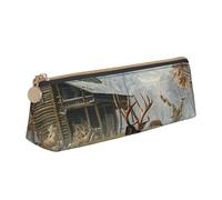LRHCNZDCP Deer Hunting Printed Leather Pencil Case - Triangle Zipper Cute Pencil Pouch Pencil Box for School & Office