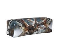 LRHCNZDCP Deer in Beautiful Snow Printed Leather Pencil Case - Cute Zipper Pencil Pouch Pencil Box for School & Office
