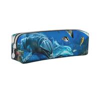 LRHCNZDCP Dolphins Sea Turtle Coral Reef Printed Leather Pencil Case - Cute Zipper Pencil Pouch Pencil Box for School & Office