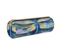 LRHCNZDCP Dragonfly Painting Printed Leather Pencil Case Round Zipper Cute Pencil Pouch Pencil Box for School & Office