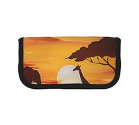 LRHCNZDCP Elephant and Giraffe in The Sunset Printed Pen Pencil Case Canvas Makeup Bag Gadget Pen Bag Pencil Box with Zipper