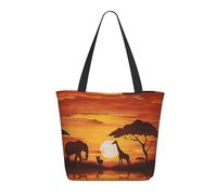 LRHCNZDCP Elephant and Giraffe in The Sunset Printed Shopping Bag Tote Bag Large Shoulder Bag Lightweight Handbag Women Laptop Bags for Work Travel Shopping