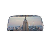 LRHCNZDCP Empire State Building Printed Pencil Case Leather Pen Pencil Pouch Makeup Bag with Silver Zipper for Teen Girls Boys Men Women