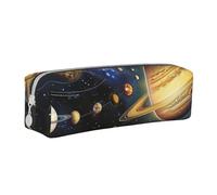 LRHCNZDCP Exploring The Solar System Printed Leather Pencil Case - Cute Zipper Pencil Pouch Pencil Box for School & Office