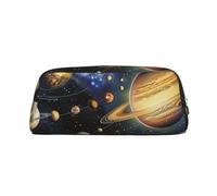 LRHCNZDCP Exploring The Solar System Printed Pencil Case Leather Pen Pencil Pouch Makeup Bag with Silver Zipper for Teen Girls Boys Men Women