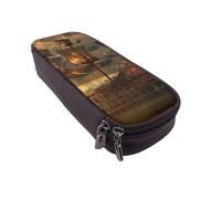 LRHCNZDCP Fantasy Pirate Ship Printed Pencil Case Holder Leather Cute Pen Pencil Pouch School Office College Pencil Box Organizer for Adult Boys Girls