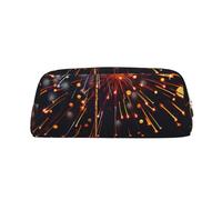 LRHCNZDCP Fireworks at Night Printed Pencil Case Leather Pen Pencil Pouch Makeup Bag with Gold Zipper for Teen Girls Boys Men Women