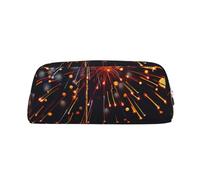LRHCNZDCP Fireworks at Night Printed Pencil Case Leather Pen Pencil Pouch Makeup Bag with Silver Zipper for Teen Girls Boys Men Women