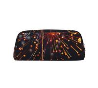 LRHCNZDCP Fireworks at Night Printed Pencil Case Leather Pen Pencil Pouch Makeup Bag with Silver Zipper for Teen Girls Boys Men Women