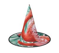 LRHCNZDCP Flamingo bird green leaf Printed Halloween Witch Hat for Women Men Festive Parties Cosplay Halloween Accessories, 2 PCS