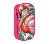 LRHCNZDCP Flamingo Bird Green Leaf Printed Pencil Case Pouch, Cute Pencil Pen Case Pencil Box Pen Bag for School Office,Pink