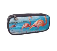 LRHCNZDCP Flamingo on Beach Printed Pencil Case Holder Large Capacity Leather Pen Pencil Pouch Box Organizer for School Office College Adult Boys Girls