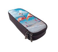 LRHCNZDCP Flamingo on Beach Printed Pencil Case Holder Leather Cute Pen Pencil Pouch School Office College Pencil Box Organizer for Adult Boys Girls