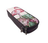 LRHCNZDCP Flamingo Succulent Plants Printed Pencil Case Holder Leather Cute Pen Pencil Pouch School Office College Pencil Box Organizer for Adult Boys Girls