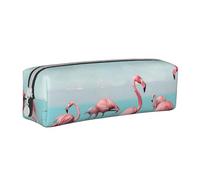 LRHCNZDCP Flock of Flamingos on The Beach Printed Leather Pencil Case - Cute Zipper Pencil Pouch Pencil Box for School & Office