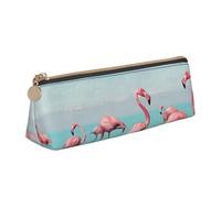 LRHCNZDCP Flock of Flamingos on The Beach Printed Leather Pencil Case - Triangle Zipper Cute Pencil Pouch Pencil Box for School & Office