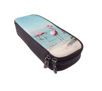 LRHCNZDCP Flock of Flamingos on The Beach Printed Pencil Case Holder Leather Cute Pen Pencil Pouch School Office College Pencil Box Organizer for Adult Boys Girls