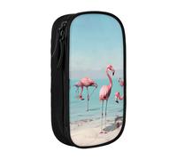 LRHCNZDCP Flock of Flamingos on The Beach Printed Pencil Case Pouch Black, Cute Pencil Pen Case Pencil Box Pen Bag for School Office