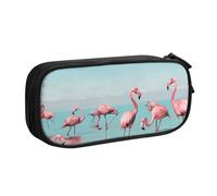 LRHCNZDCP Flock of Flamingos on The Beach Printed Pencil Case Pouch Cute Pencil Pen Case Pencil Box Pen Bag for School Office, Black