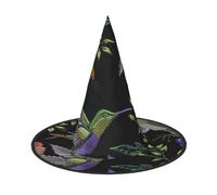 LRHCNZDCP Flower Hummingbirds Embroidery Printed Halloween Witch Hat for Women Men Festive Parties Cosplay Halloween Accessories, 2 PCS