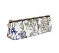LRHCNZDCP Flowering Herbs and Herbaceous Plants Printed Leather Pencil Case Triangle Zipper Cute Pencil Pouch Pencil Box for School & Office