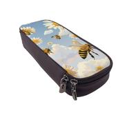 LRHCNZDCP Flying Bees Honey Printed Pencil Case Holder Leather Cute Pen Pencil Pouch School Office College Pencil Box Organizer for Adult Boys Girls