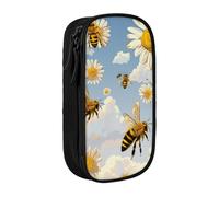 LRHCNZDCP Flying Bees Honey Printed Pencil Case Pouch, Cute Pencil Pen Case Pencil Box Pen Bag for School Office,Black