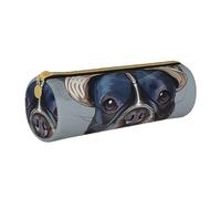 LRHCNZDCP French Bulldog Art Printed Leather Pencil Case Round Zipper Cute Pencil Pouch Pencil Box for School & Office