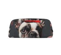 LRHCNZDCP French Bulldog Printed Pencil Case Leather Pen Pencil Pouch Makeup Bag with Silver Zipper for Teen Girls Boys Men Women
