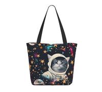 LRHCNZDCP Fun cat Astronaut Printed Shopping Bag Tote Bag Large Shoulder Bag Lightweight Handbag Women Laptop Bags for Work Travel Shopping