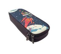 LRHCNZDCP Funny Astronaut Cute Dinosaur Rocket Printed Pencil Case Holder Leather Cute Pen Pencil Pouch School Office College Pencil Box Organizer for Adult Boys Girls