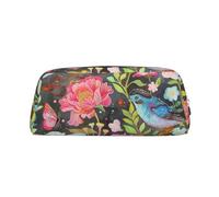 LRHCNZDCP Garden with Bird and Flower Printed Pencil Case Leather Pen Pencil Pouch Makeup Bag with Silver Zipper for Teen Girls Boys Men Women
