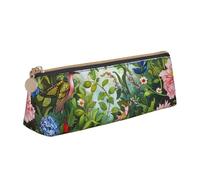 LRHCNZDCP Garden with Birds and Flowers Printed Leather Pencil Case Triangle Zipper Cute Pencil Pouch Pencil Box for School & Office