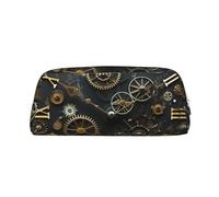 LRHCNZDCP Gears Clock Bronze Century Printed Pencil Case Leather Pen Pencil Pouch Makeup Bag with Silver Zipper for Teen Girls Boys Men Women