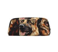 LRHCNZDCP German Shepherd Printed Pencil Case Leather Pen Pencil Pouch Makeup Bag with Gold Zipper for Teen Girls Boys Men Women
