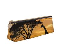 LRHCNZDCP Giraffe and Trees at Dusk in Africa Printed Leather Pencil Case - Triangle Zipper Cute Pencil Pouch Pencil Box for School & Office