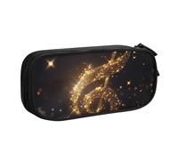 LRHCNZDCP Gold Musical Note with Fallen Shiny Star Printed Pencil Case Pouch Cute Pencil Pen Case Pencil Box Pen Bag for School Office, Black