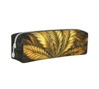 LRHCNZDCP Golden Cannabis Printed Leather Pencil Case - Cute Zipper Pencil Pouch Pencil Box for School & Office