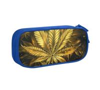 LRHCNZDCP Golden Cannabis Printed Pencil Case Pouch Cute Pencil Pen Case Pencil Box Pen Bag for School Office, Blue