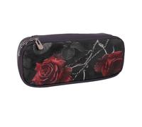 LRHCNZDCP Gothic Black Roses Printed Pencil Case Holder Large Capacity Leather Pen Pencil Pouch Box Organizer for School Office College Adult Boys Girls