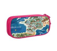 LRHCNZDCP Greece Map Printed Pencil Case Pouch Cute Pencil Pen Case Pencil Box Pen Bag for School Office, Pink