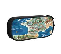 LRHCNZDCP Greece Map Printed Pencil Case Pouch Cute Pencil Pen Case Pencil Box Pen Bag for School Office, Black