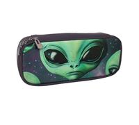 LRHCNZDCP Green Alien Printed Pencil Case Holder Large Capacity Leather Pen Pencil Pouch Box Organizer for School Office College Adult Boys Girls