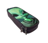 LRHCNZDCP Green Alien Printed Pencil Case Holder Leather Cute Pen Pencil Pouch School Office College Pencil Box Organizer for Adult Boys Girls