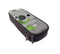 LRHCNZDCP Green Leaf Koala Art Printed Pencil Case Holder Leather Cute Pen Pencil Pouch School Office College Pencil Box Organizer for Adult Boys Girls