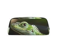 LRHCNZDCP Green Lizard Printed Pencil Case Leather Pen Pencil Pouch Makeup Bag with Silver Zipper for Teen Girls Boys Men Women