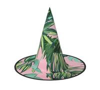LRHCNZDCP green palm tree leaves pink Printed Halloween Witch Hat for Women Men Festive Parties Cosplay Halloween Accessories, 1 PC