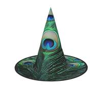 LRHCNZDCP Green Peacock Feather Printed Halloween Witch Hat for Women Men Festive Parties Cosplay Halloween Accessories, 3 PCS