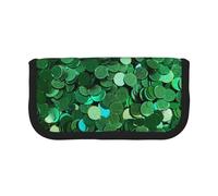 LRHCNZDCP Green Sequin Sparkle Printed Pen Pencil Case Canvas Makeup Bag Gadget Pen Bag Pencil Box with Zipper