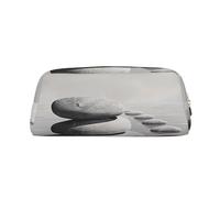 LRHCNZDCP Grey Zen Stones Picture Printed Pencil Case Leather Pen Pencil Pouch Makeup Bag with Gold Zipper for Teen Girls Boys Men Women